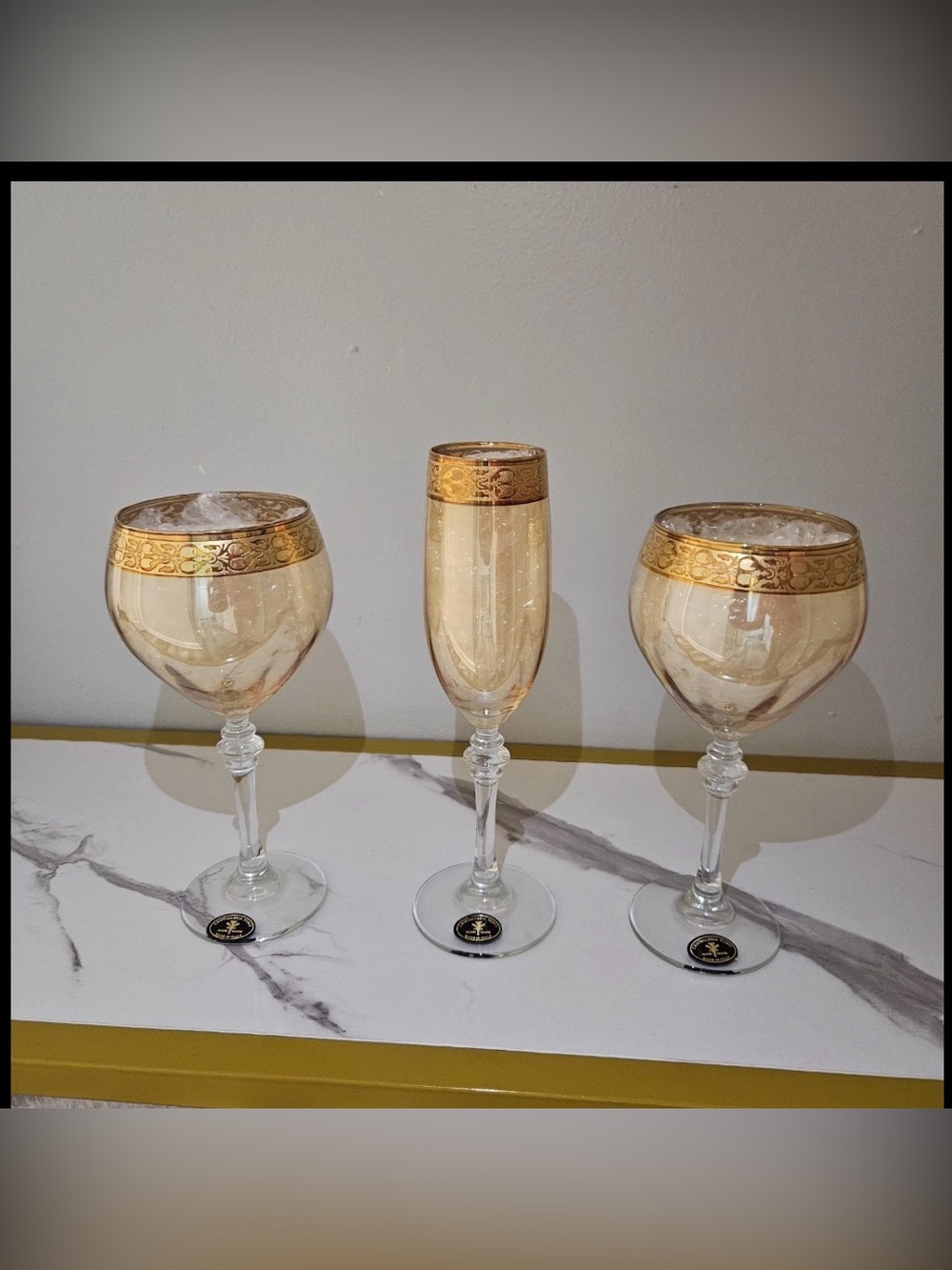 Cristalleria Fumo Italy 24K Gold Trim Vintage Goblet Set 3 Piece Glass Elegant